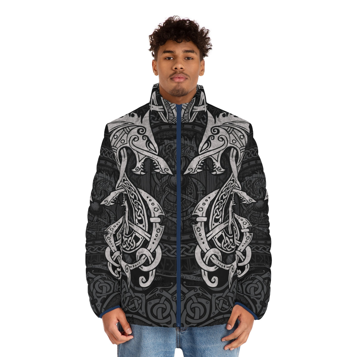 Fighting Fenrir Norse Mythology Puffer Jacket - men front