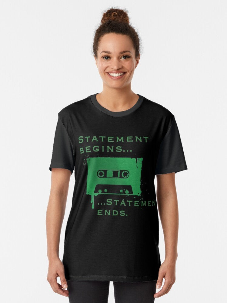 Statement Graphic T-Shirt featuring The Magnus Archives inspired design with the text "Statement Begins... Statement Ends..." - Women