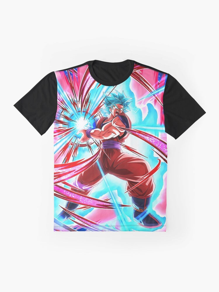 Goku using Kaioken Super Saiyan Blue technique graphic t-shirt - Flat lay