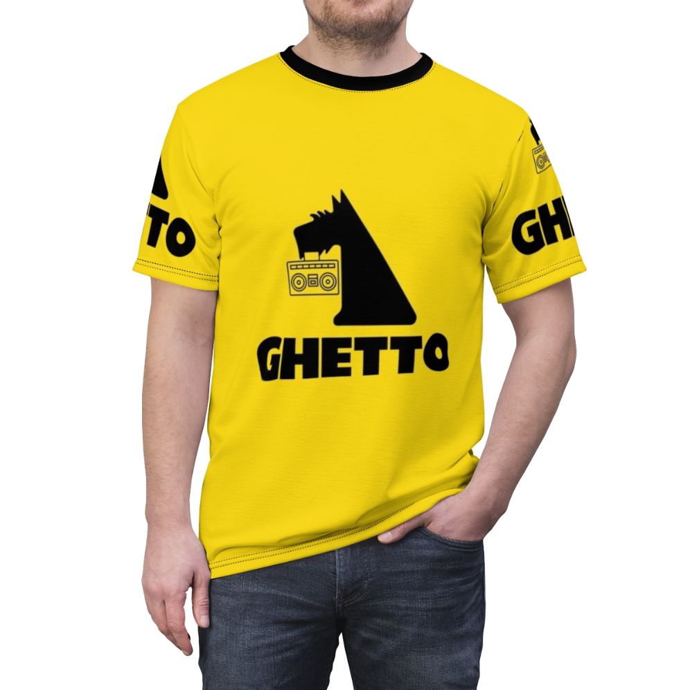 Scandinavian-inspired minimalist t-shirt with a quirky and fun design featuring a netto, low budget, and value-themed graphic. - men front