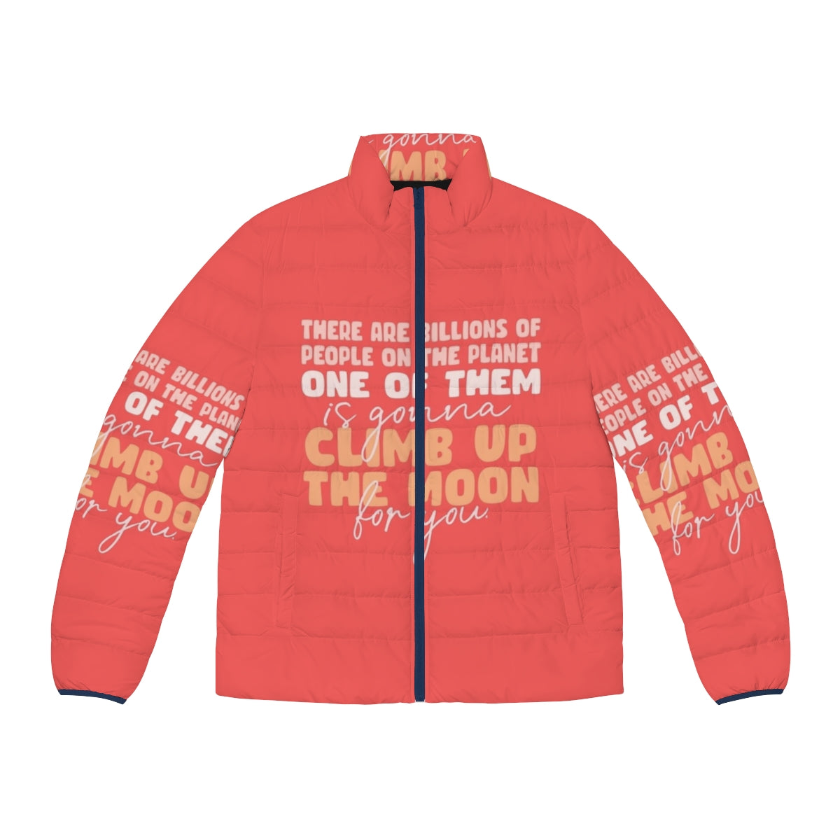 Puffer jacket with "Sex Education" love quote design