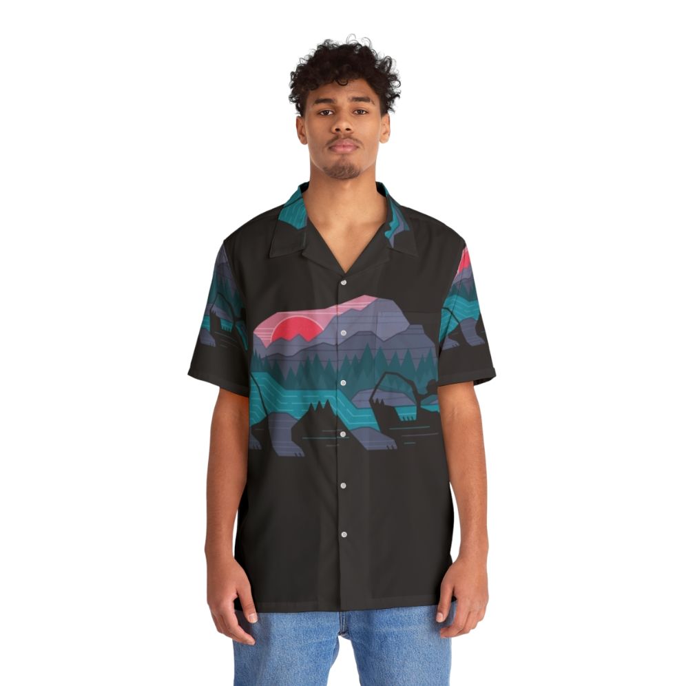 Bear Country Hawaiian Shirt with Minimalist Bear Wildlife Design - People Front