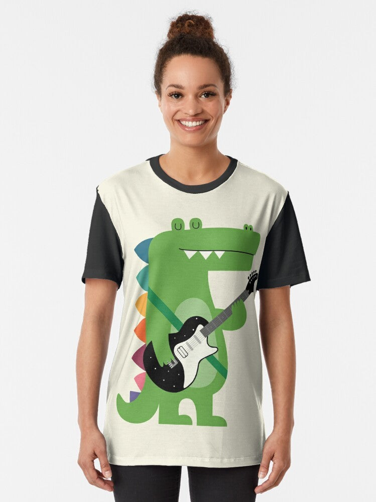 Crocodile wearing a punk rock outfit, standing in front of a rainbow background - Women