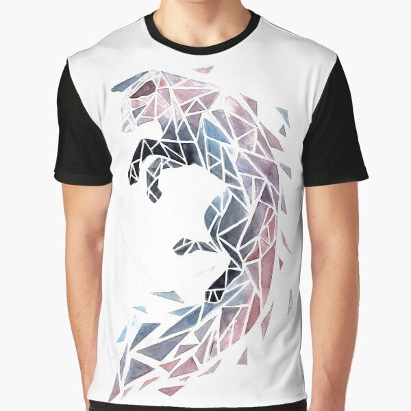 Geometric watercolor fox graphic design on a t-shirt