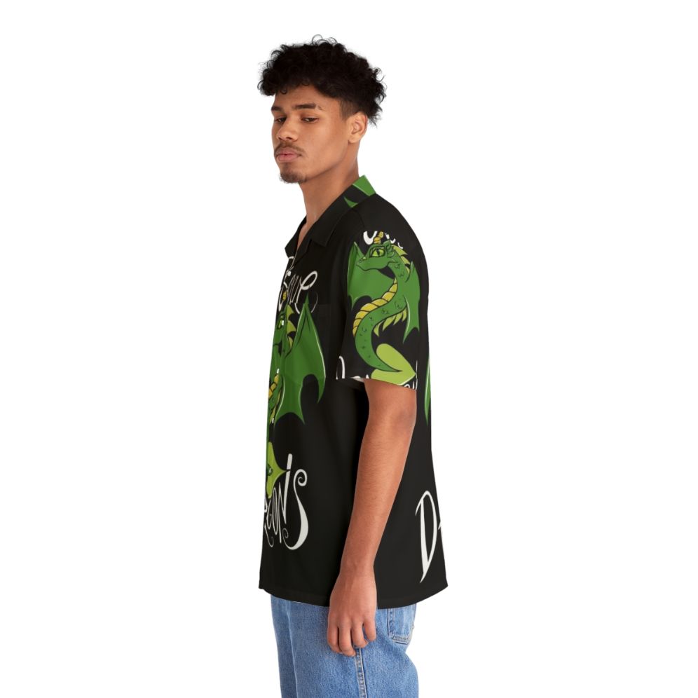 I Love Dragons Hawaiian Shirt with Green Dragon Print - People Left