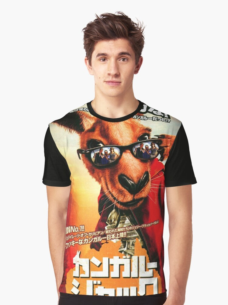 Retro Kangaroo Jack Japanese Graphic T-Shirt with Nostalgic Design - Men