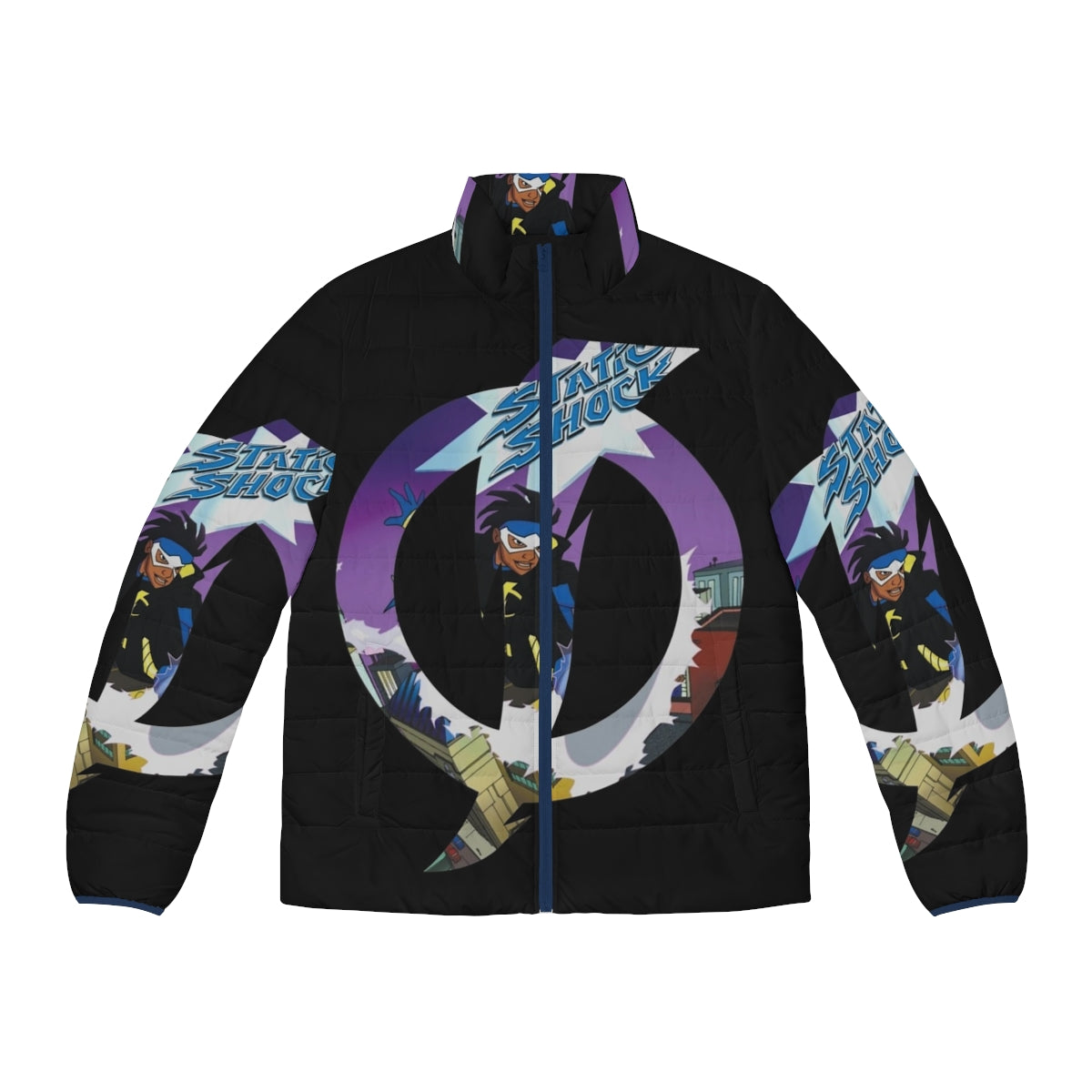 Static Shock Puffer Jacket with Lightning Bolt Design