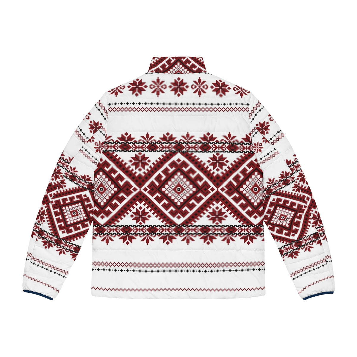 Traditional Romanian motif puffer jacket with geometric pattern - Back