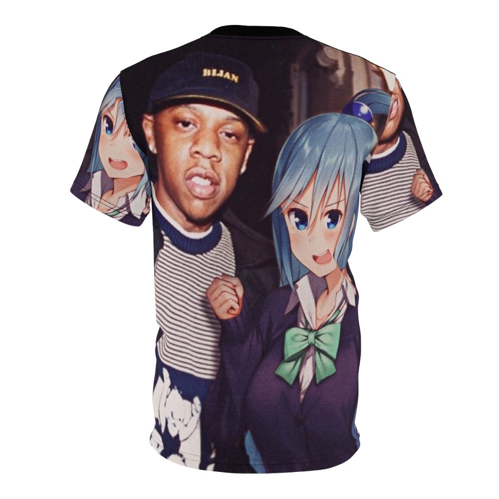 Aqua anime-inspired graphic t-shirt with Jay Z rapper design - Back