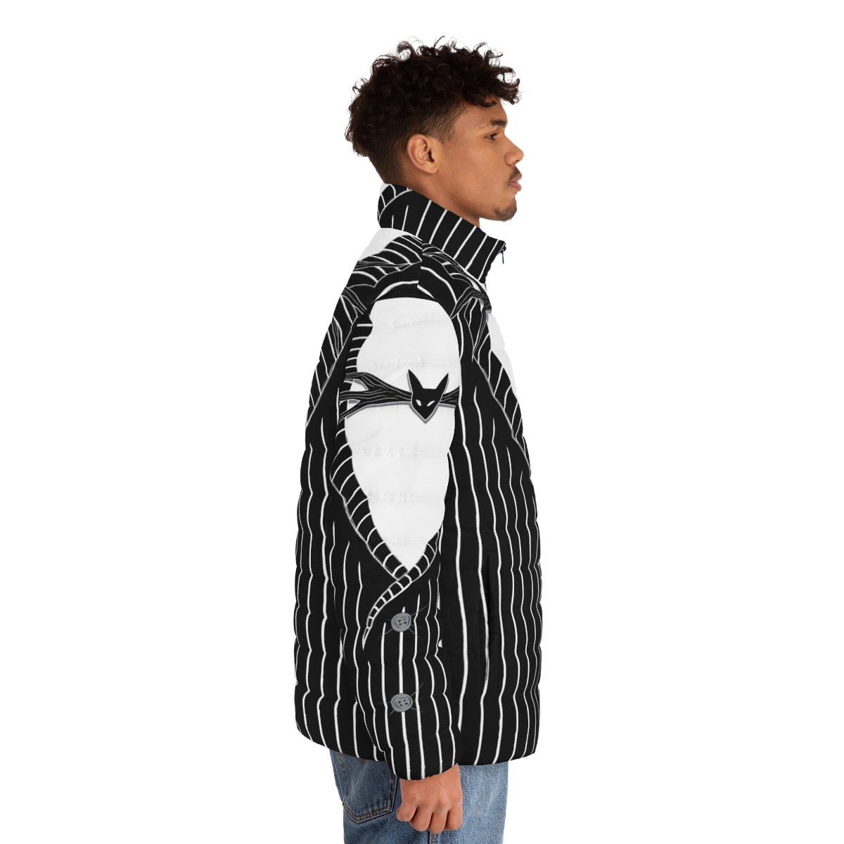 Halloween Tuxedo Puffer Jacket with Skeleton Design - men side right