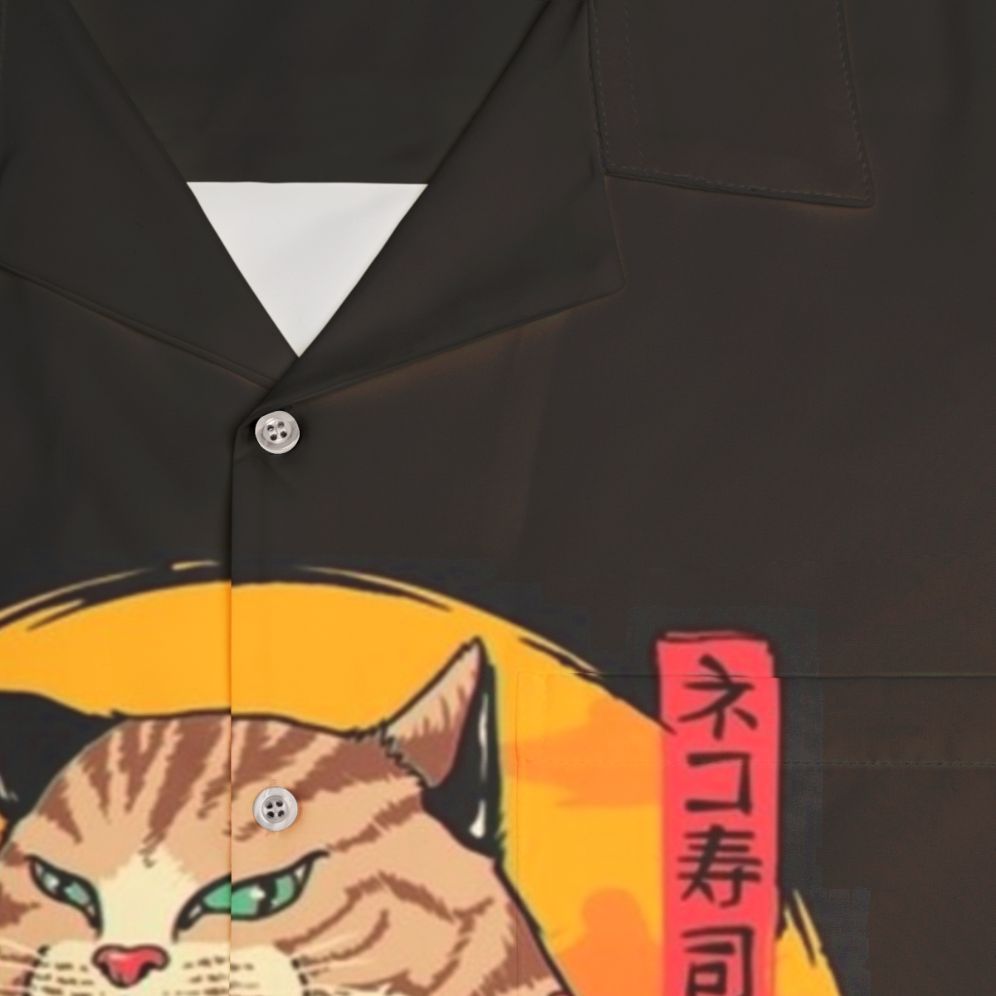 Neko Sushi Wave Hawaiian Shirt with cat and sushi design - Detail