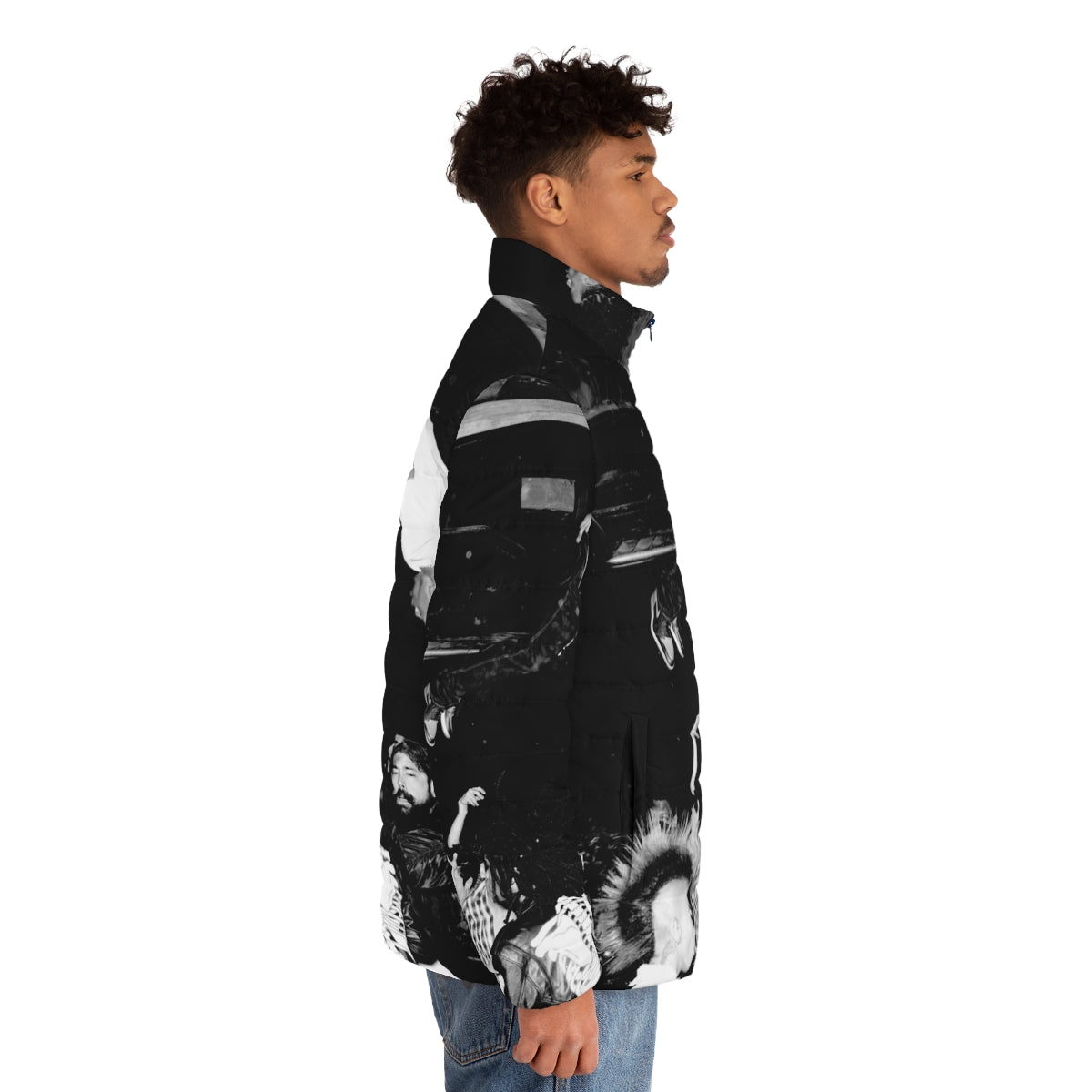 Playboi Carti inspired puffer jacket with die lit branding - men side right