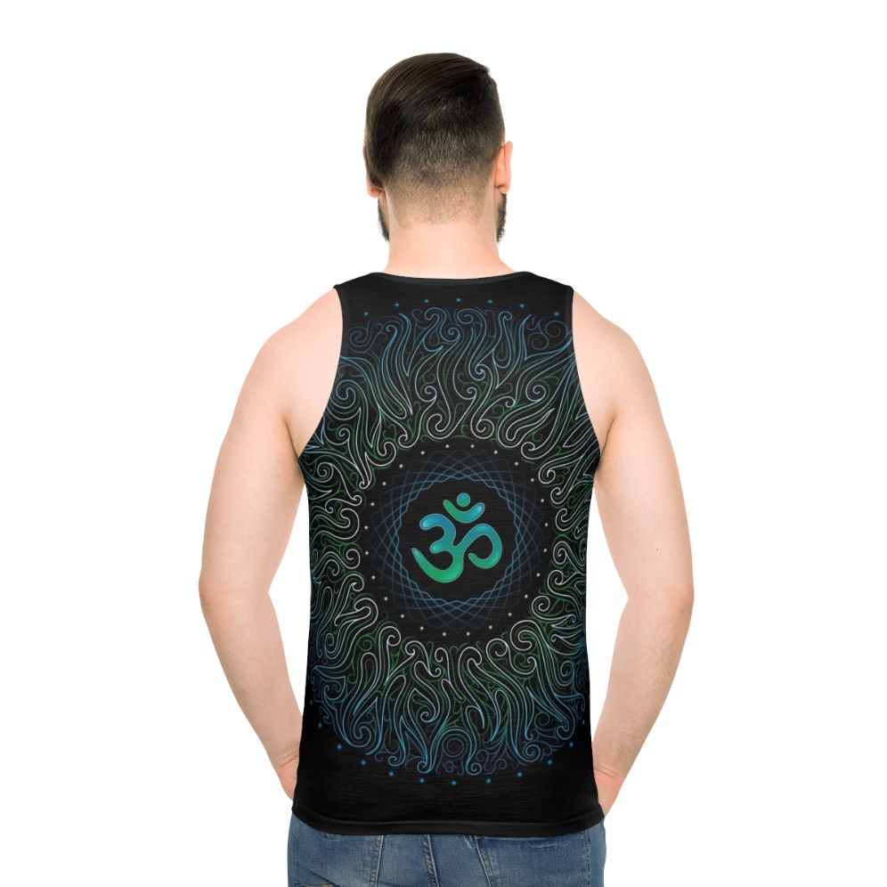 Pranava Yoga Shanti Om Mandala Unisex Tank Top featuring visionary art - men back