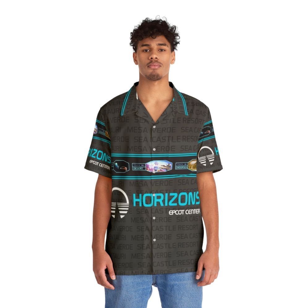 Horizons Hawaiian Shirt with Tropical Floral Pattern - People Front