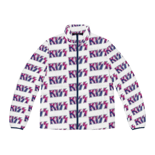 KISS the Band Pink Purple Tie Dye Puffer Jacket with Band Logo