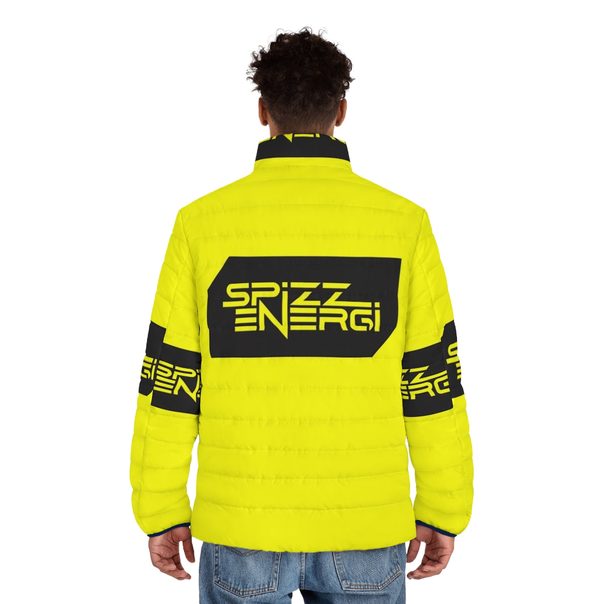 Spizzenergi Retro 80s Puffer Jacket featuring vintage punk and new wave design - men back