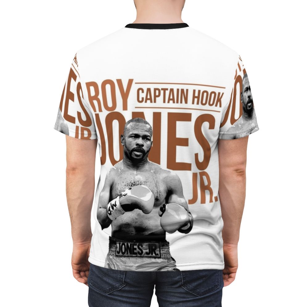 Heavyweight boxing inspired graphic t-shirt featuring a black and white portrait of legendary boxer Roy Jones Jr. - men back