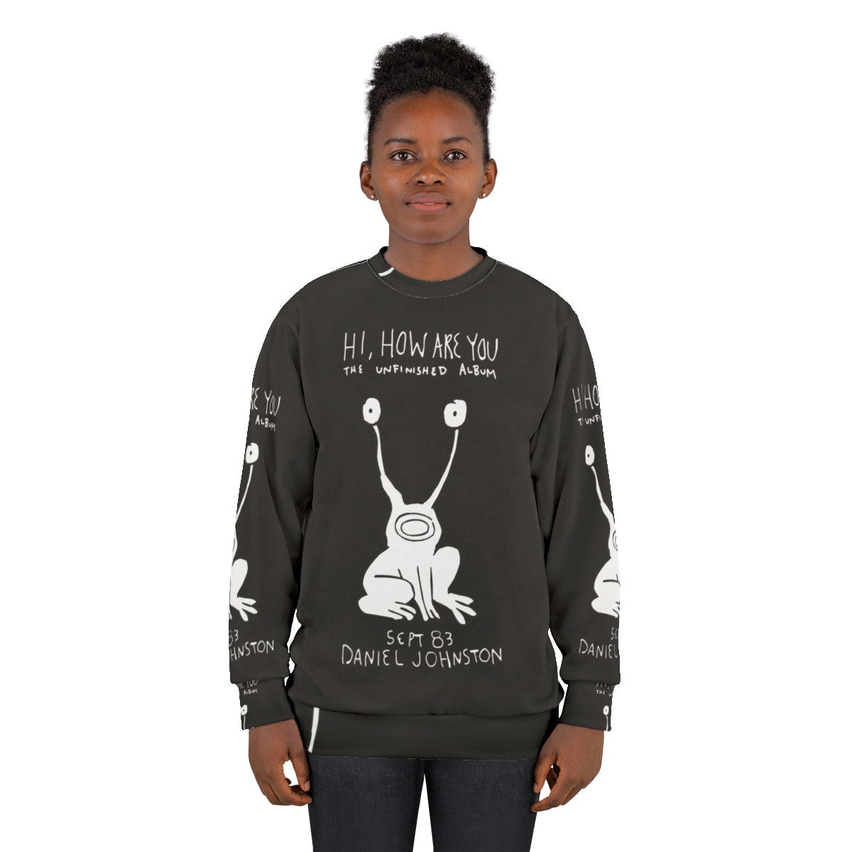 Hi How Are You Daniel Johnston Sweatshirt featuring the iconic album cover design - women