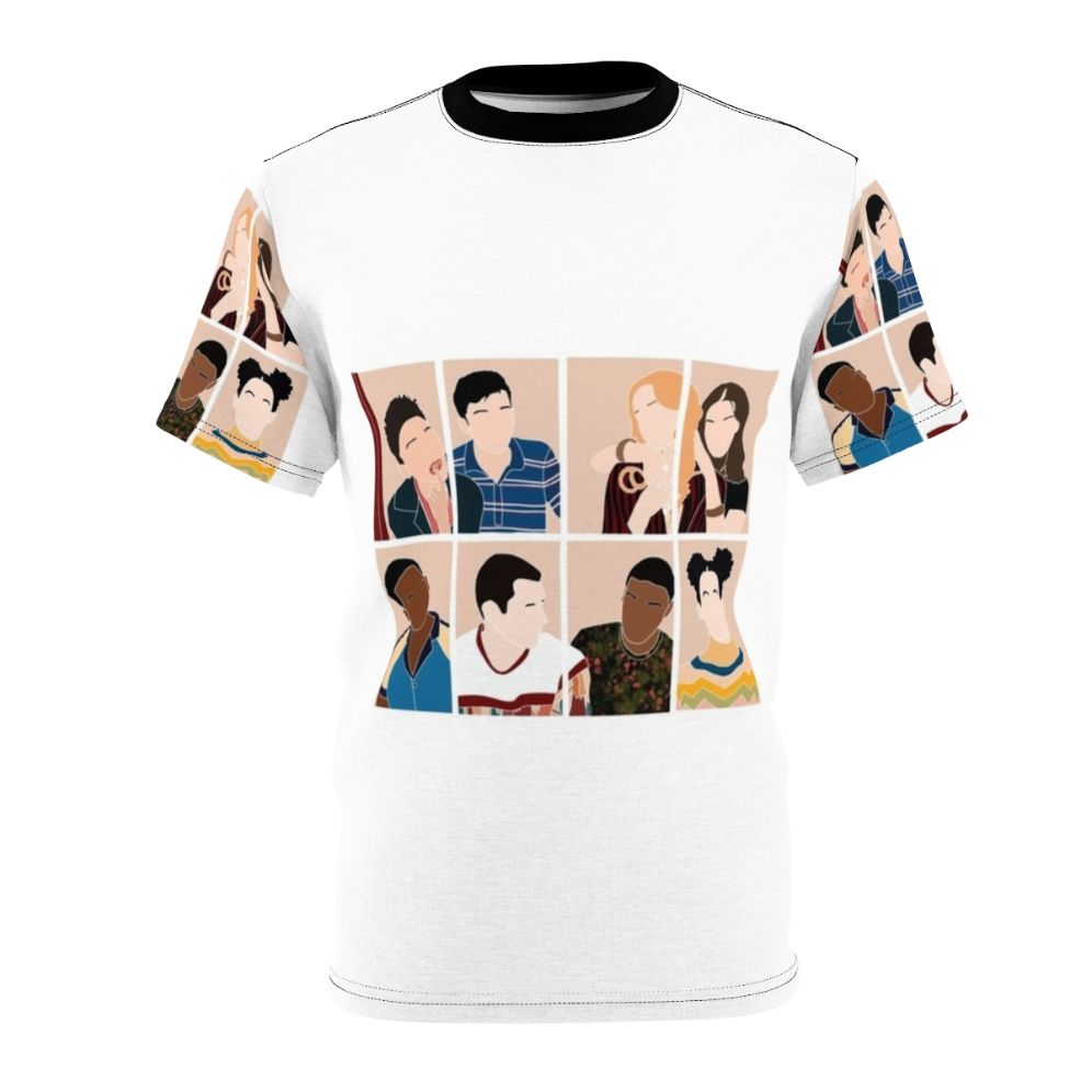 Stylish T-shirt design featuring the cast of the popular Netflix series Sex Education