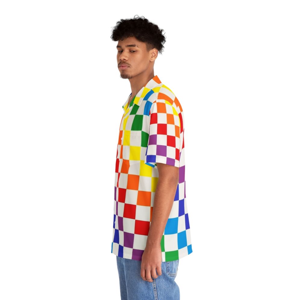 Checkered rainbow pattern hawaiian shirt - People Left