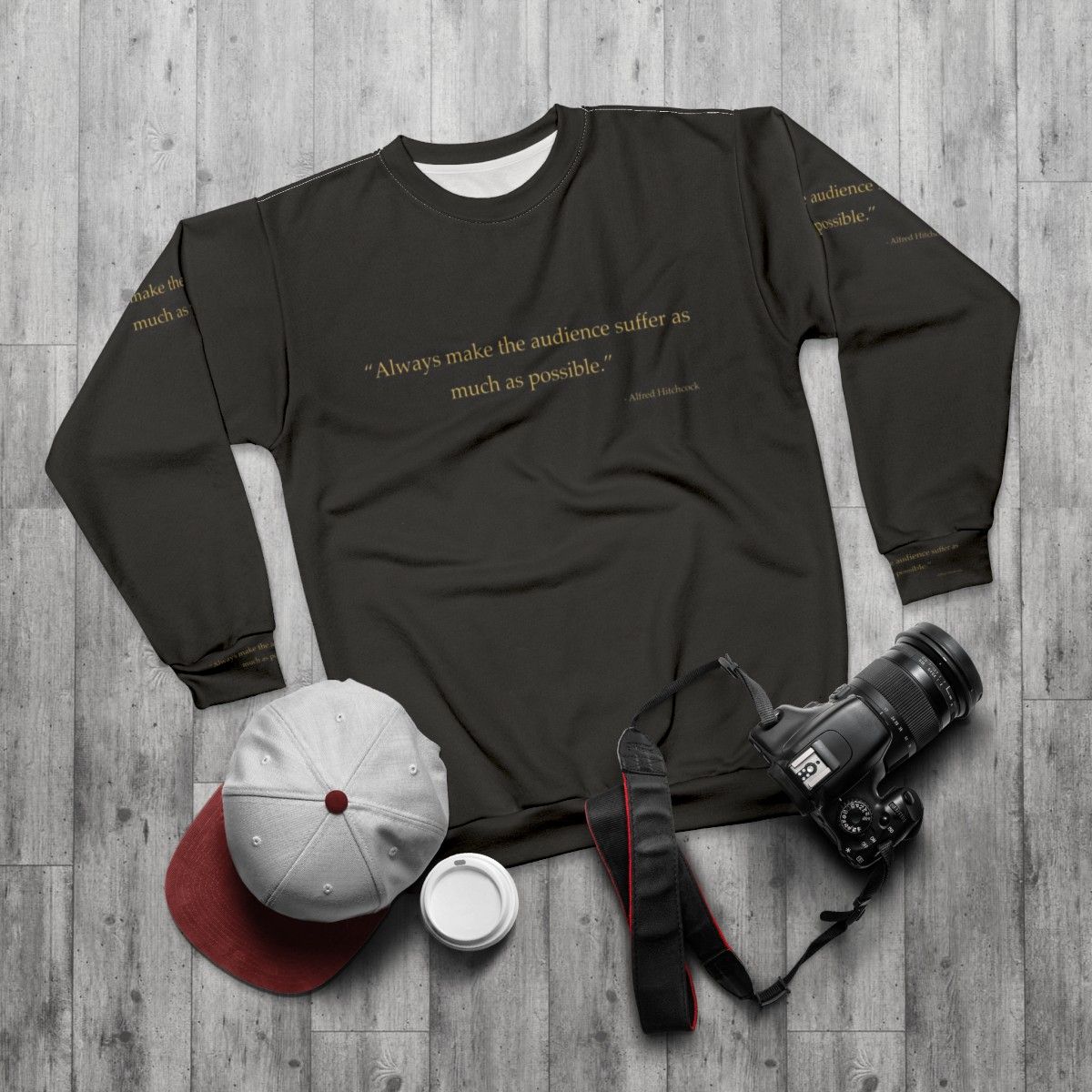 Alfred Hitchcock Quotes Sweatshirt - Horror Movie Fans - flat lay