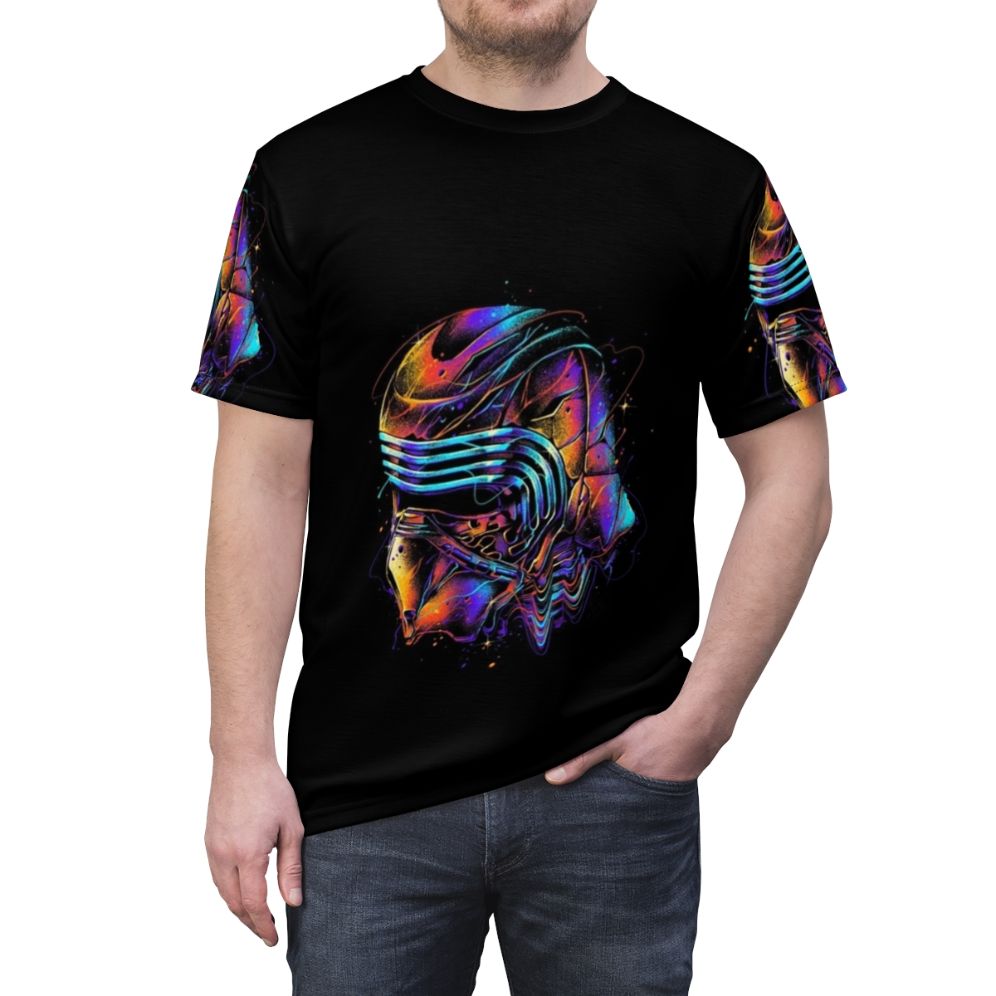 Colorful t-shirt featuring a vibrant sci-fi inspired galaxy print design - men front