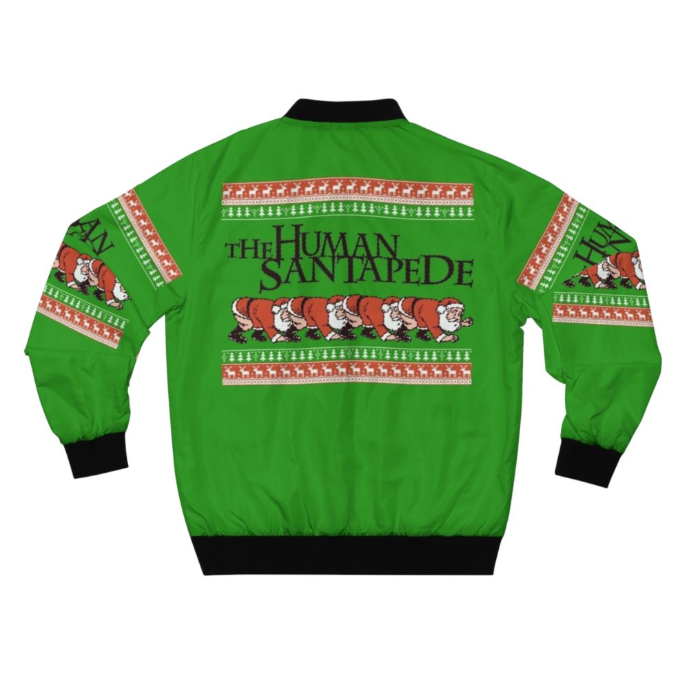 The "Human Centipede" inspired Christmas sweater bomber jacket with a disturbing horror movie design - Back