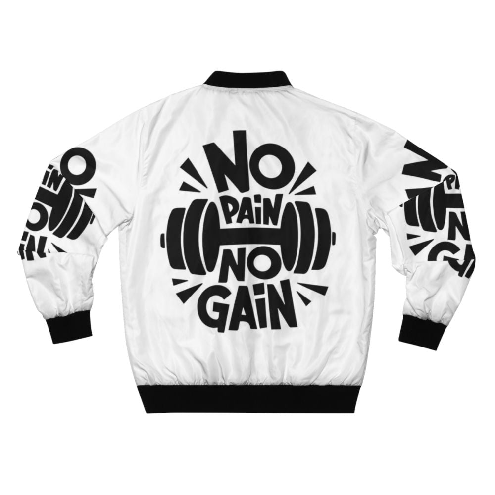 Motivational bomber jacket with text 'Pure motivation' and fitness icons - Back