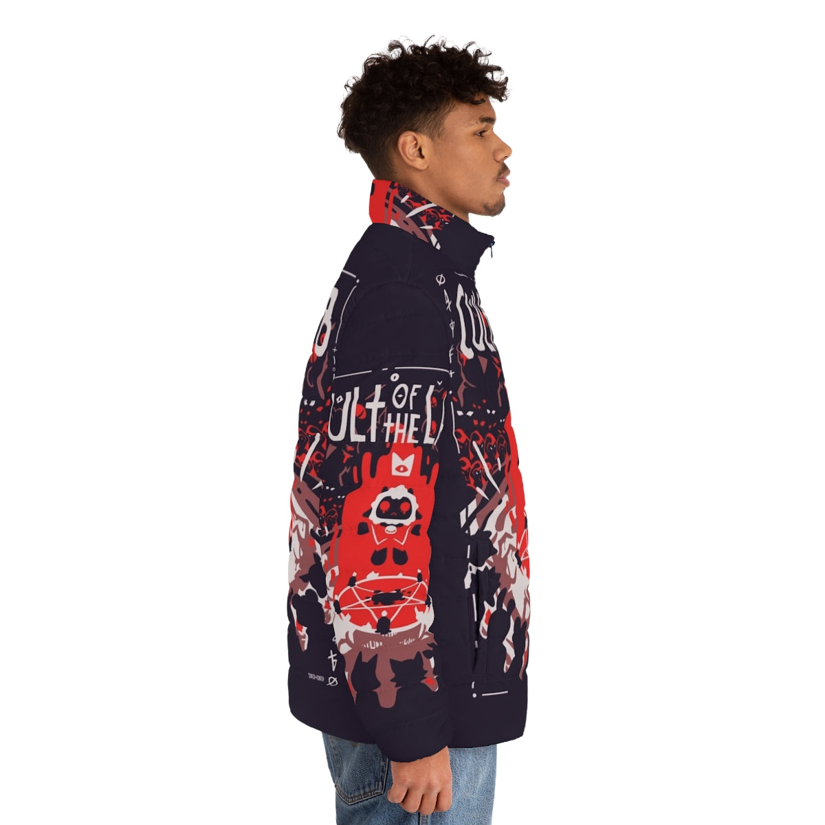 Cult of the Lamb inspired puffer jacket with sheep graphic - men side right