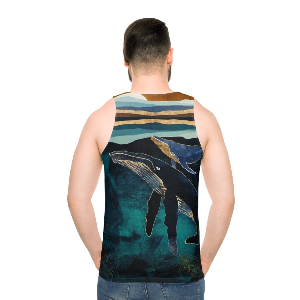 Unisex tank top featuring abstract whales and moon design - men back