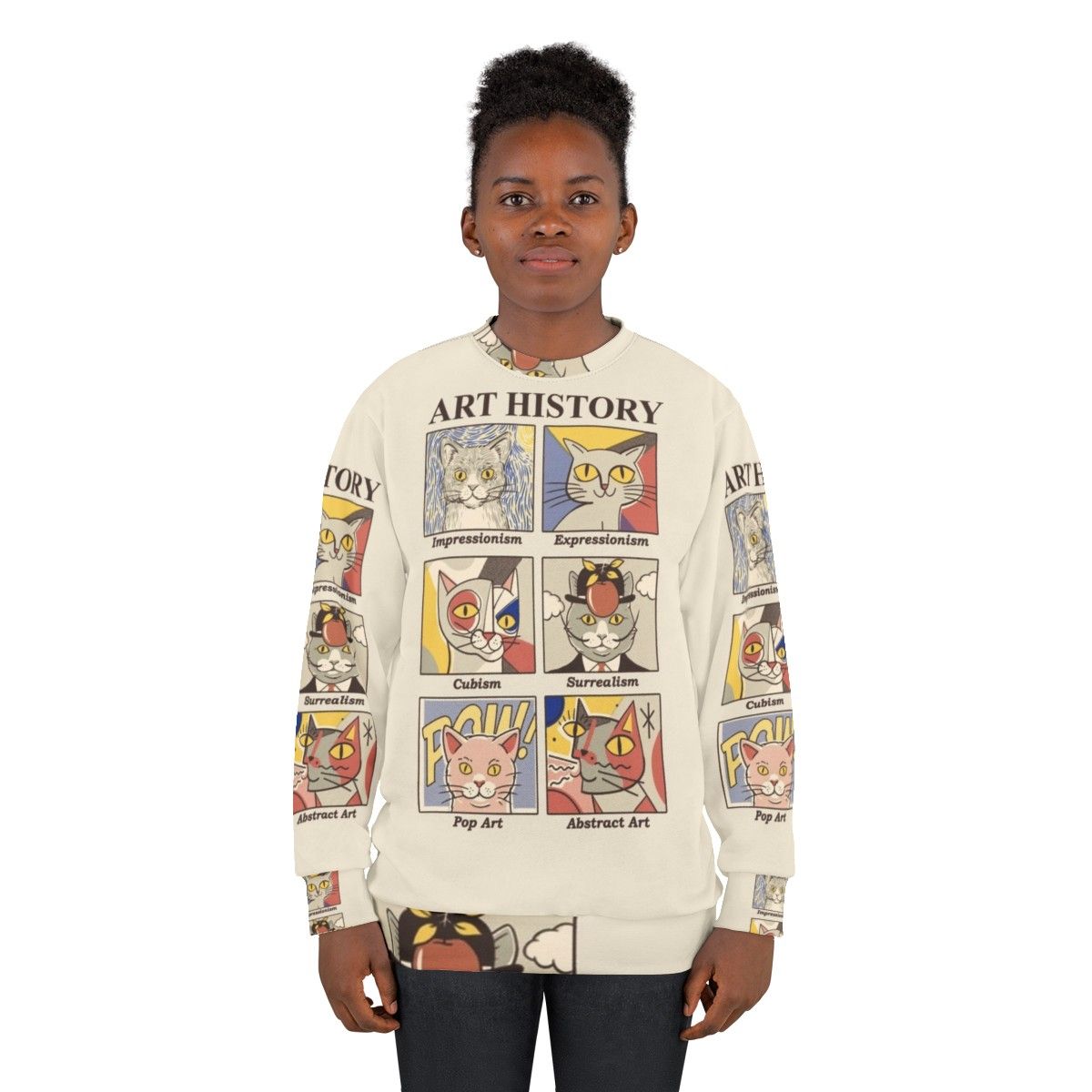 Art History Sweatshirt featuring cats and classic art designs - women