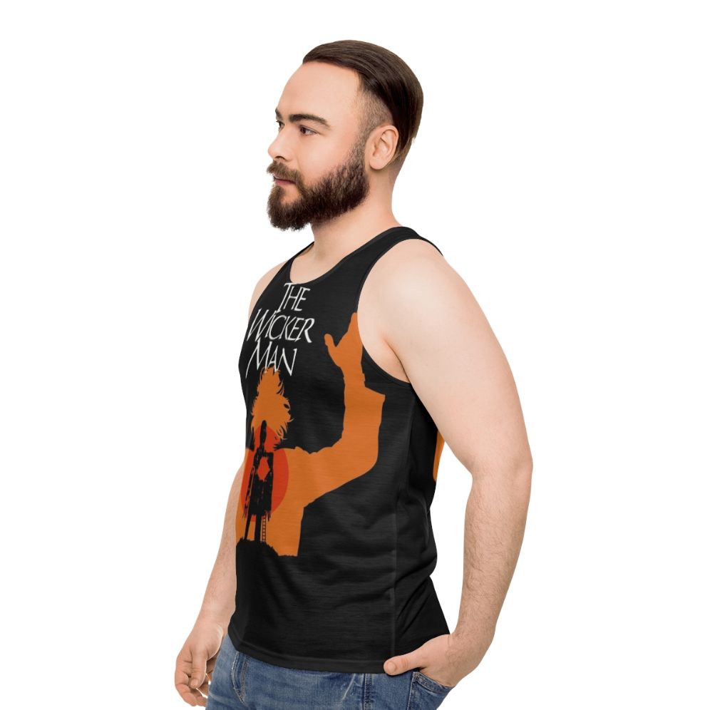 Unisex tank top featuring the classic British horror film 'The Wicker Man' - men side