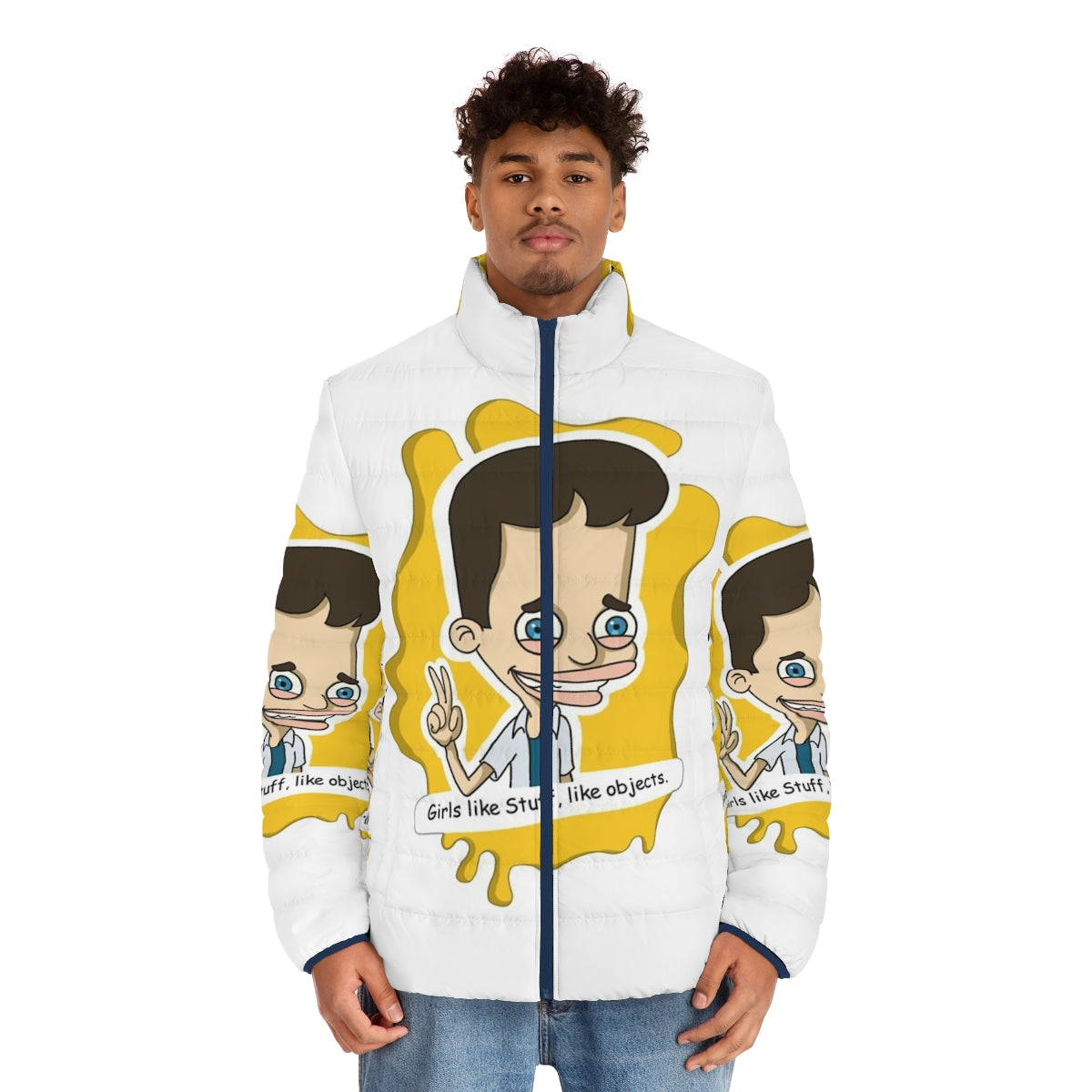 Big Mouth Netflix Puffer Jacket featuring Nick from the popular Netflix series - men front