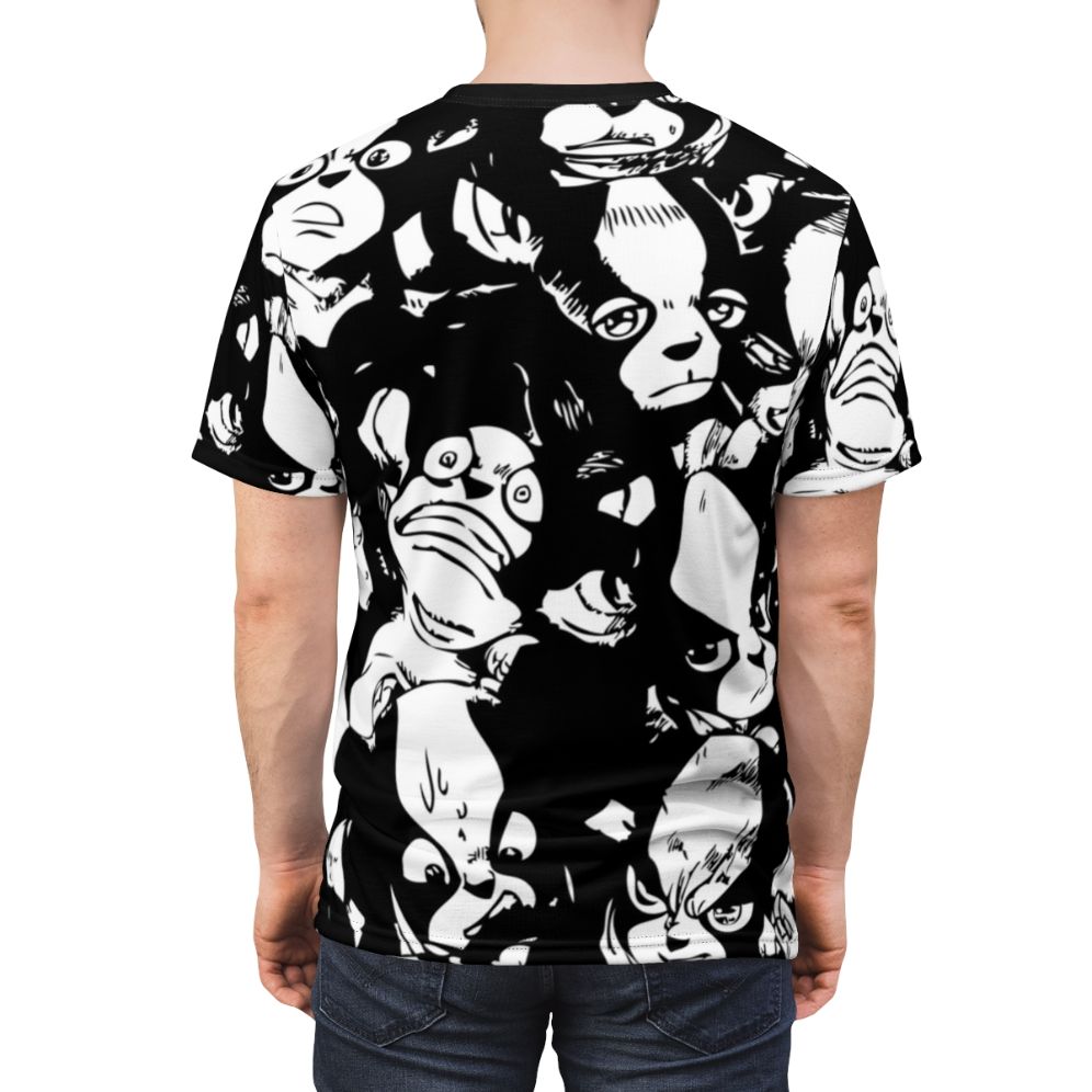 Anime-inspired t-shirt featuring the character Iggy from the popular anime series JoJo's Bizarre Adventure. - men back