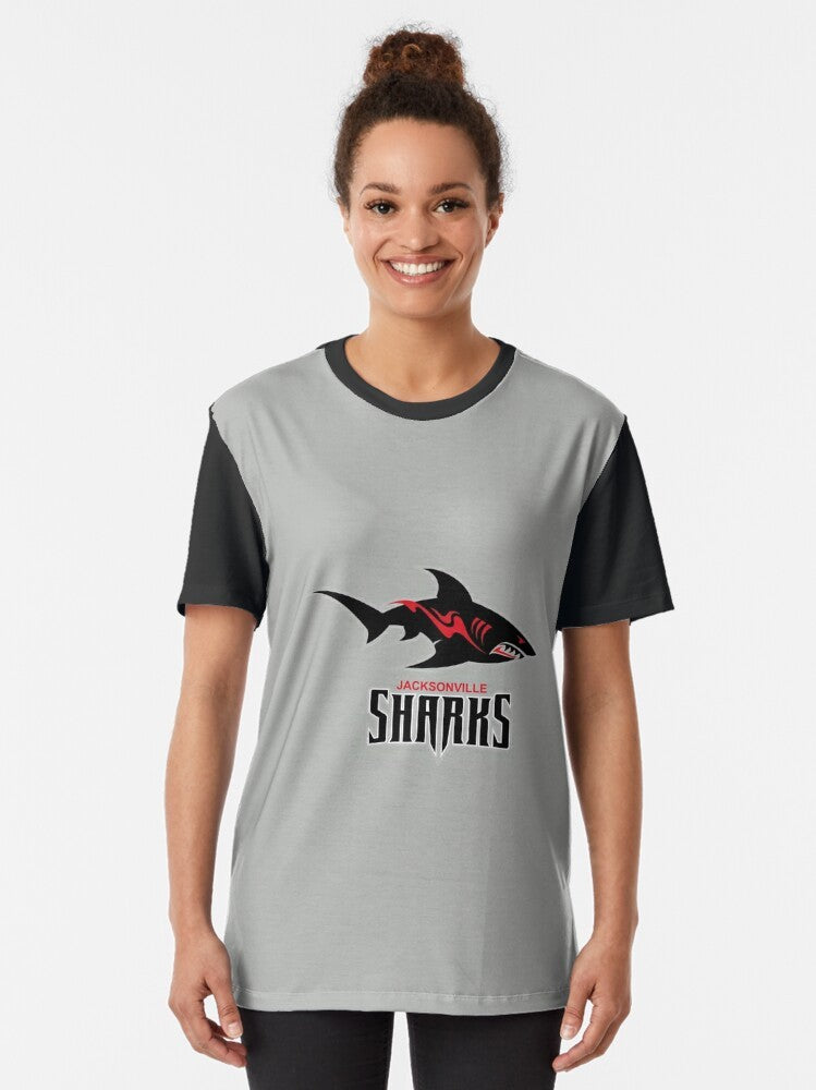 Graphic t-shirt featuring the Jacksonville Sharks sports logo - Women