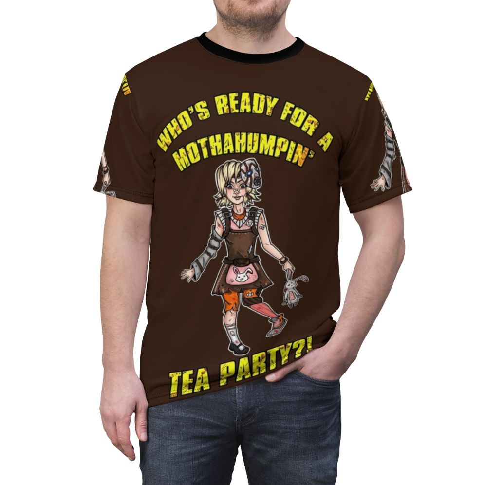 Borderlands-inspired Tiny Tina graphic printed on a high-quality all-over print t-shirt - men front