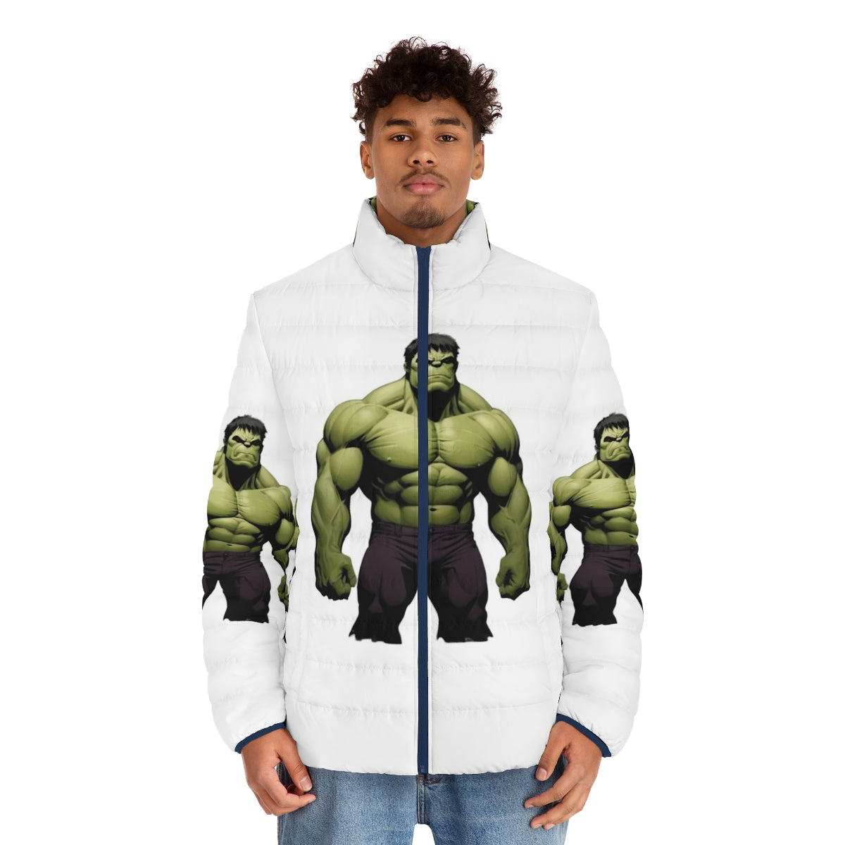 Marvel Superhero Puffer Jacket featuring the Hulk design - men front