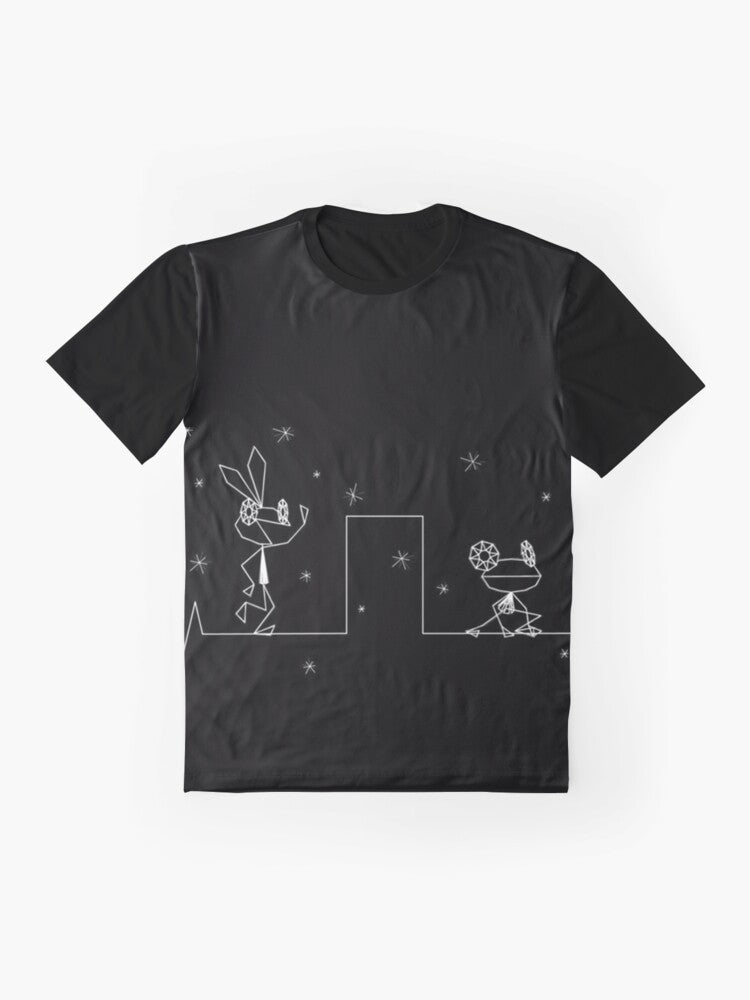 Retro Vib Ribbon Vibri Graphic T-Shirt with Playstation and Music Inspired Design - Flat lay