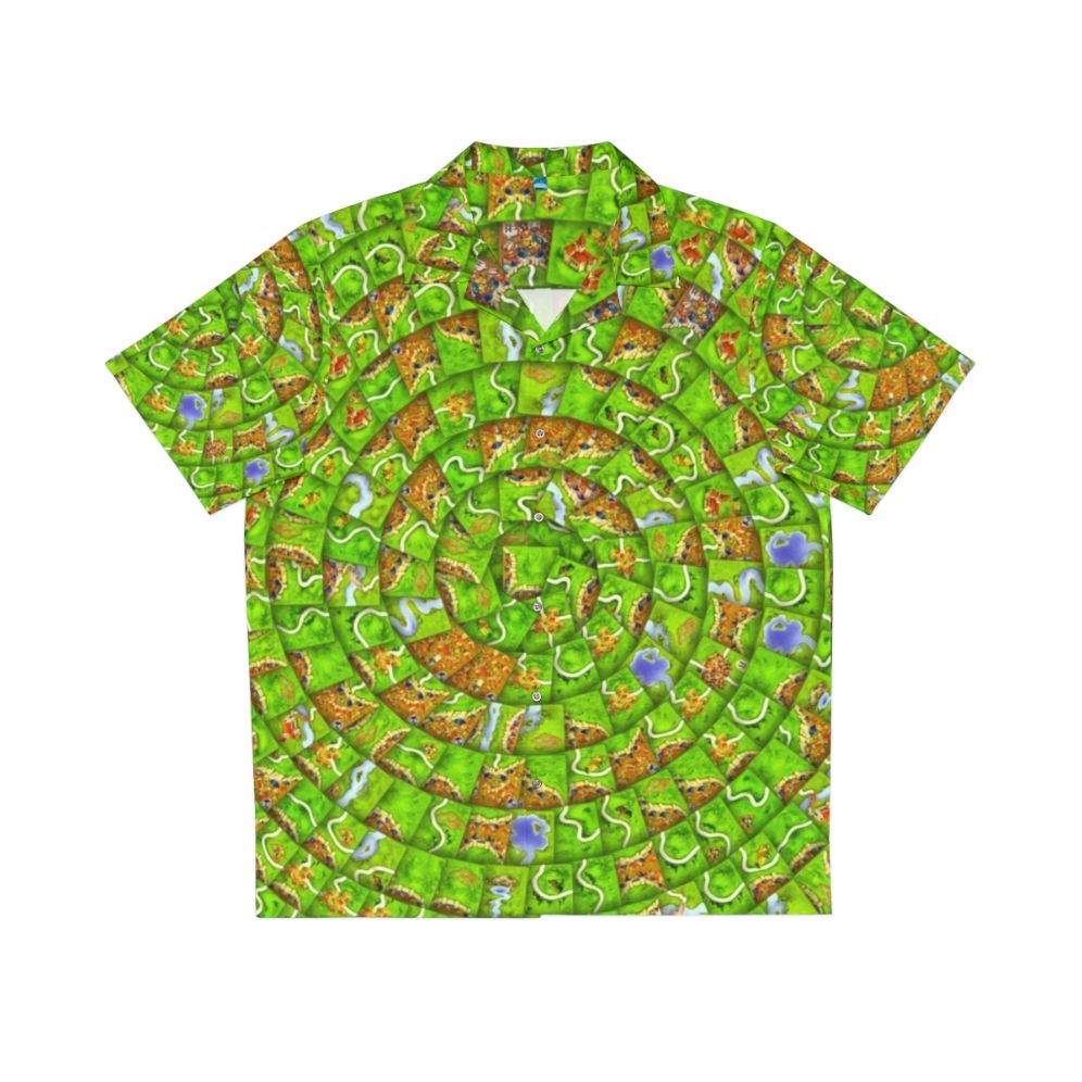 Carcassonne Swirl Hawaiian Shirt with Board Game Meeple and Dice