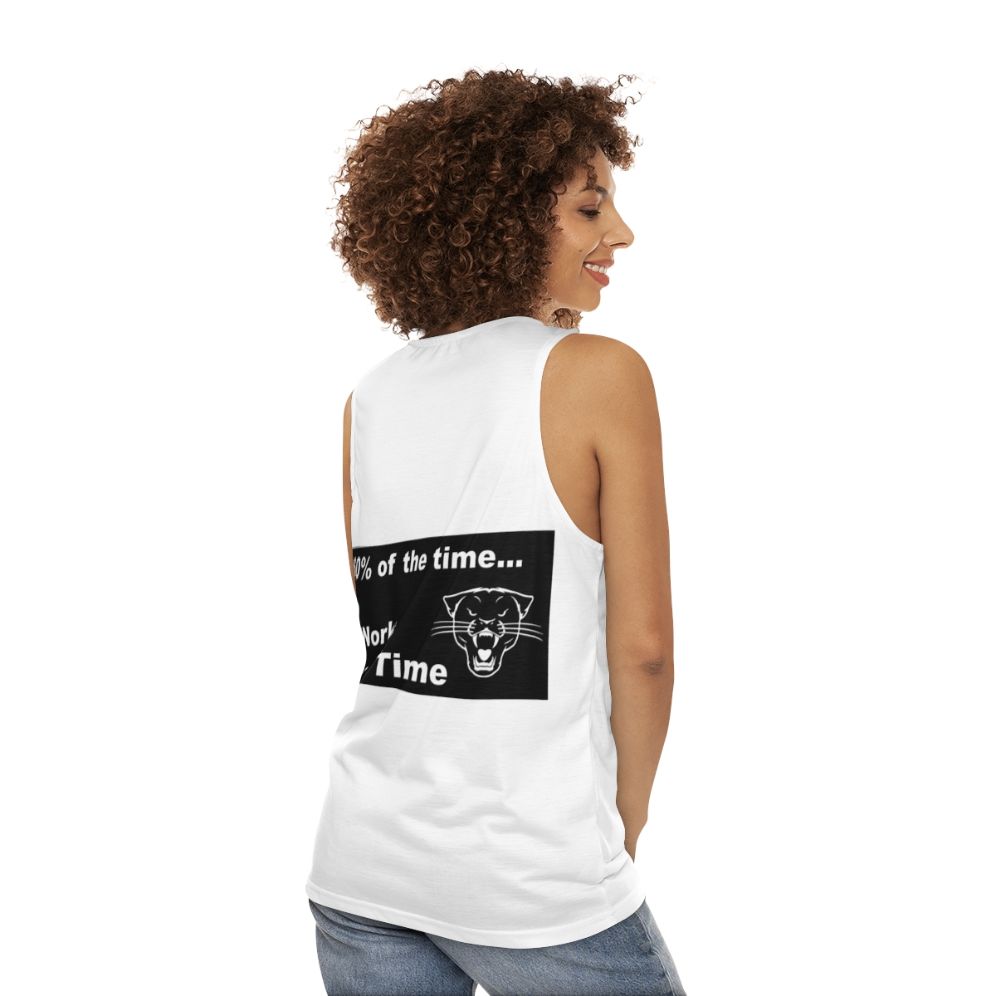 Unisex tank top with Anchorman-inspired design - women back