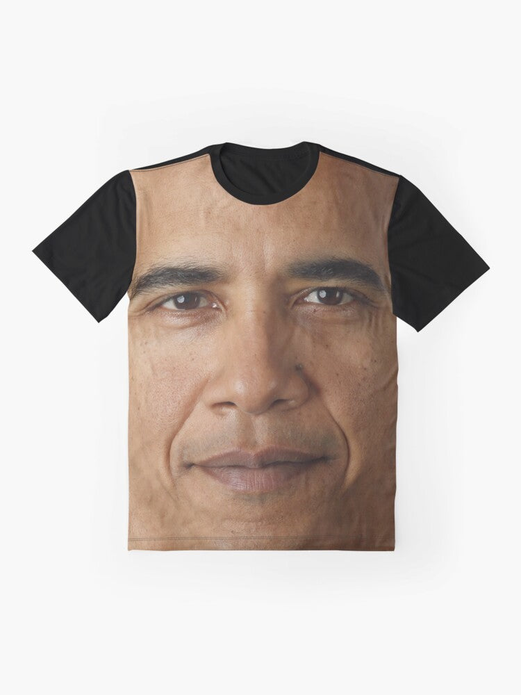 Barack Obama face graphic printed on a black t-shirt - Flat lay