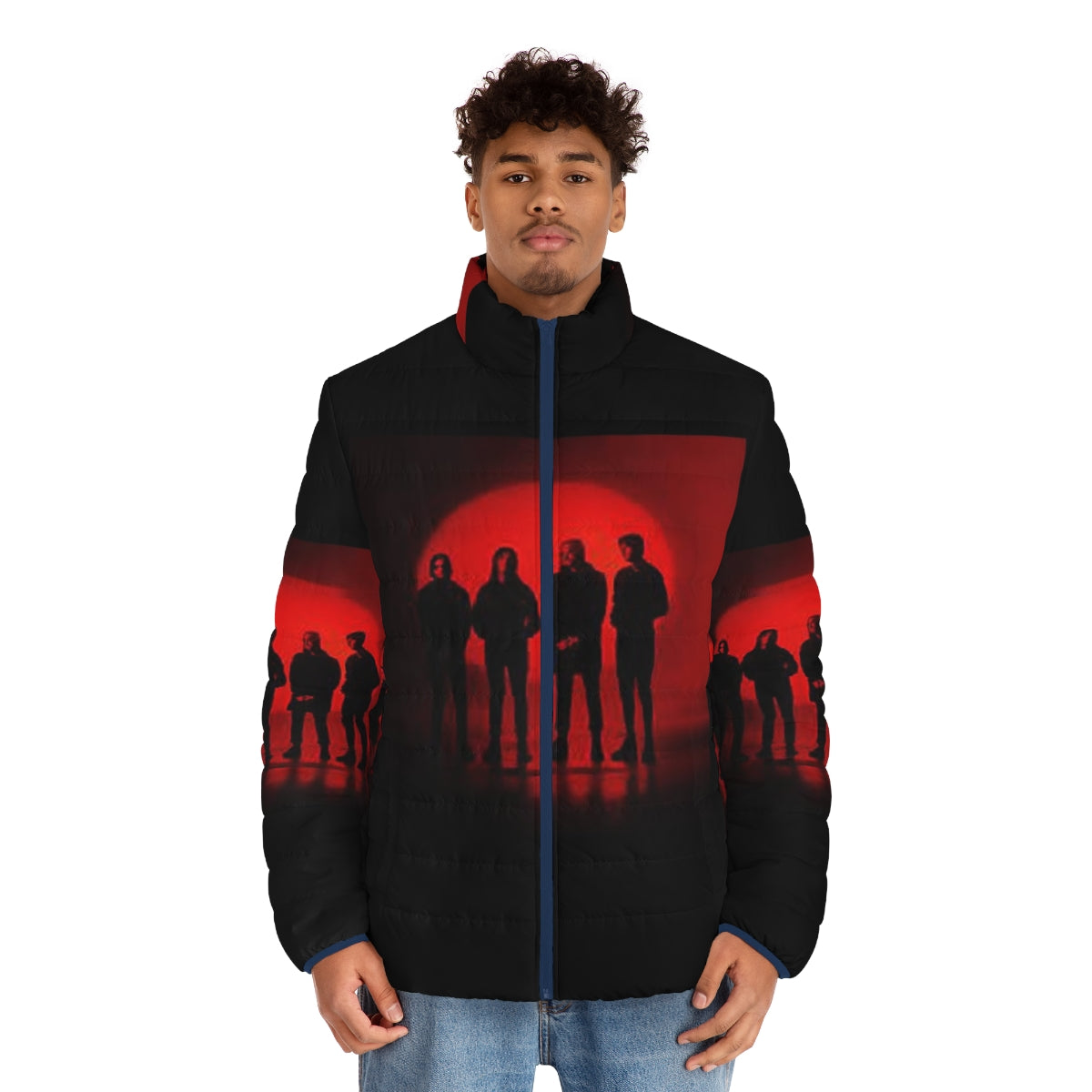 Castlevania inspired puffer jacket featuring a funny quote from the Netflix series - men front