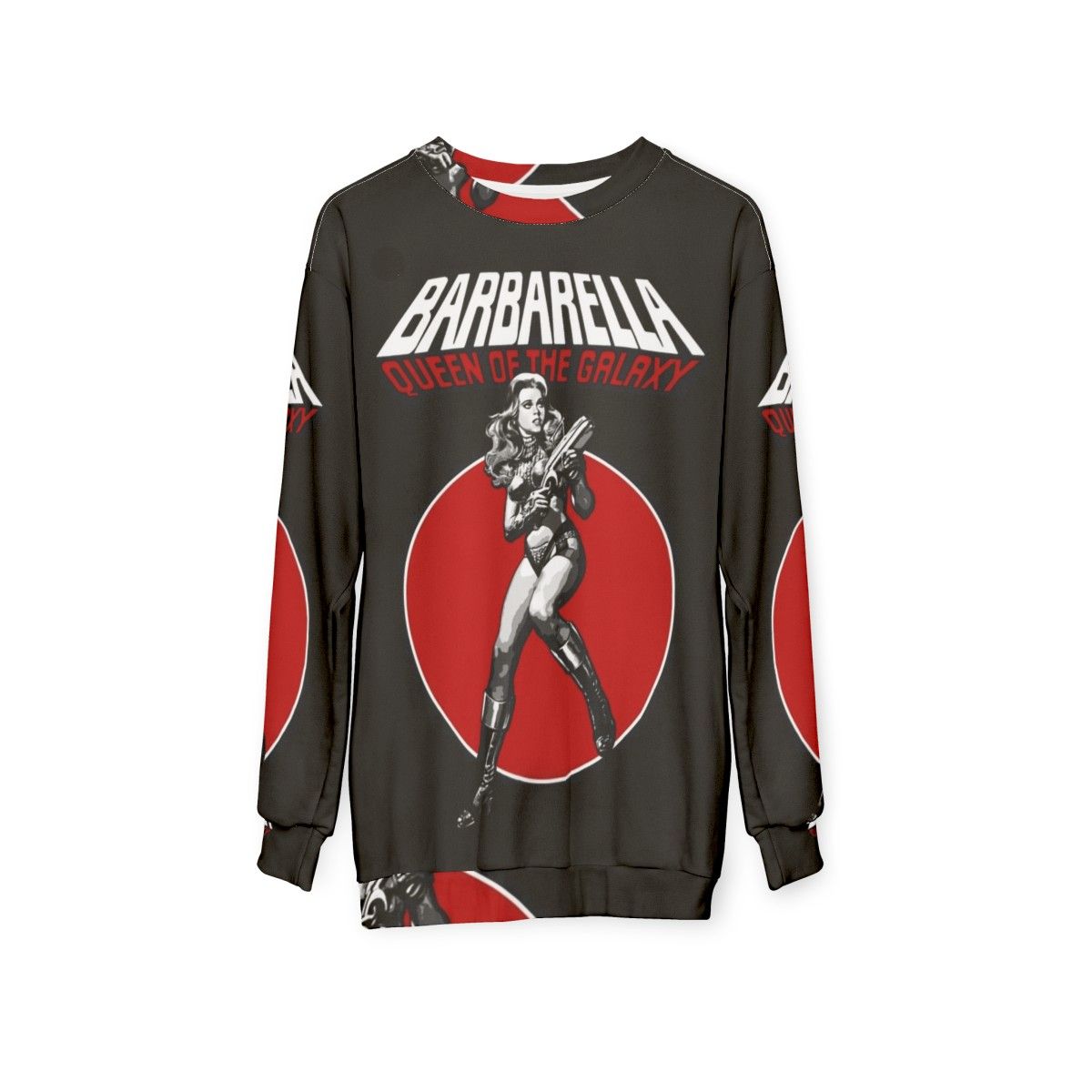 Barbarella Queen of the Galaxy themed sweatshirt featuring Jane Fonda - hanging