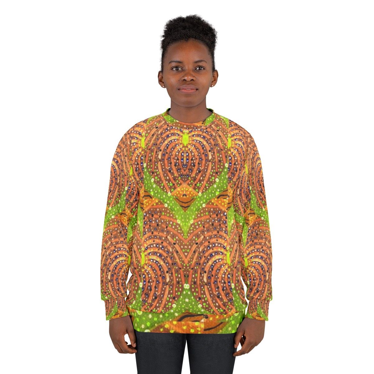 Colorful abstract autumn masquerade sweatshirt with organic fall pattern - women