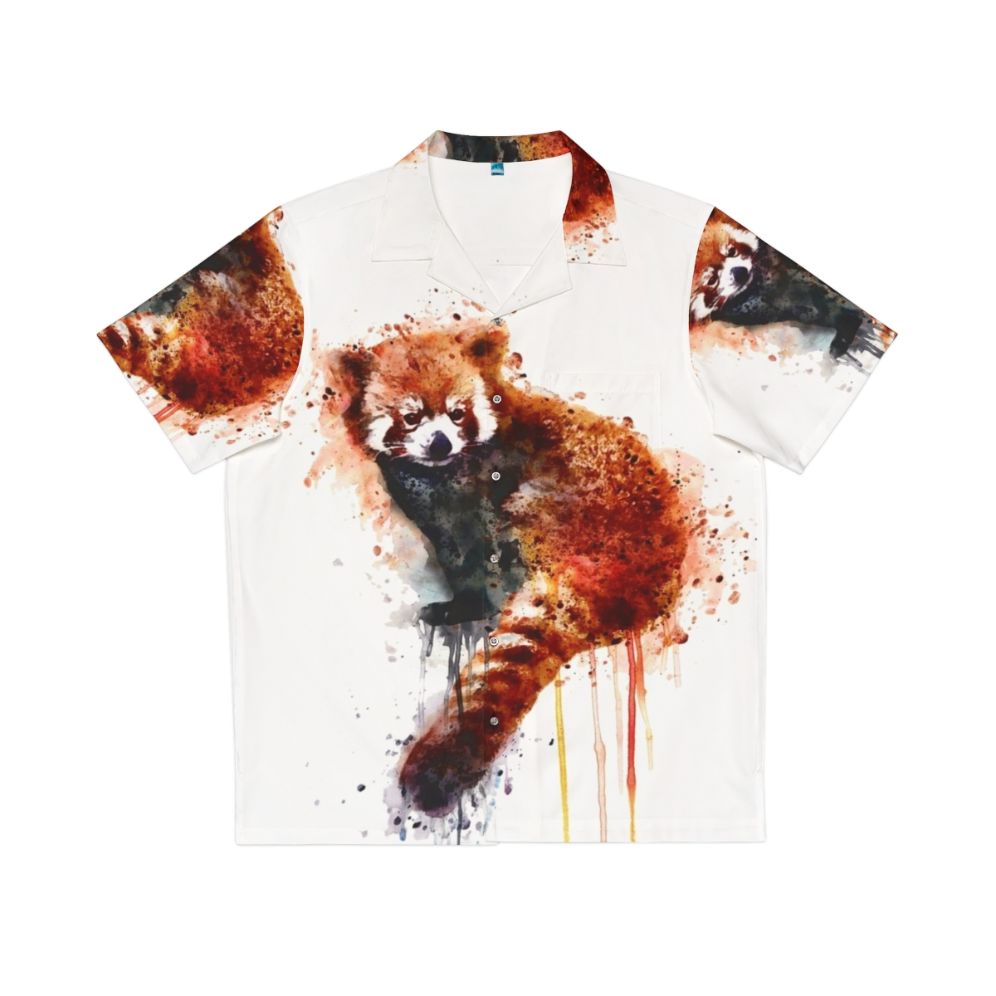 Vibrant red panda Hawaiian shirt with watercolor wildlife art