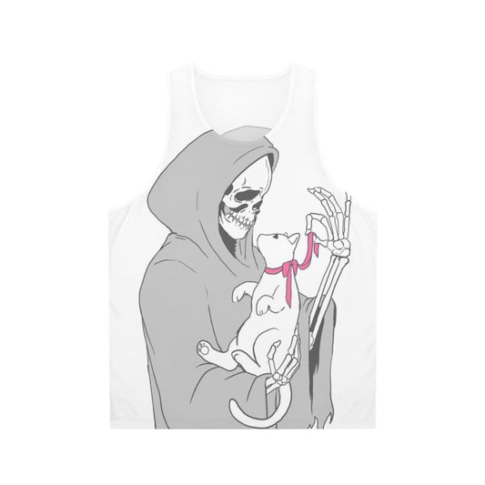 Grim reaper with kitten unisex tank top