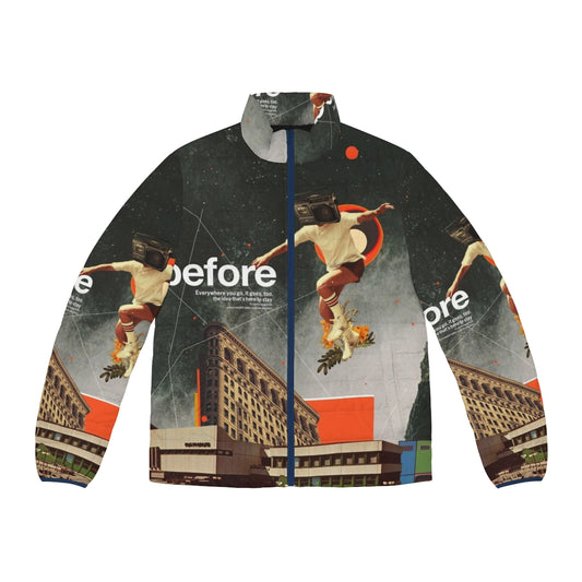 Retro puffer jacket collage featuring vintage, 80s inspired design