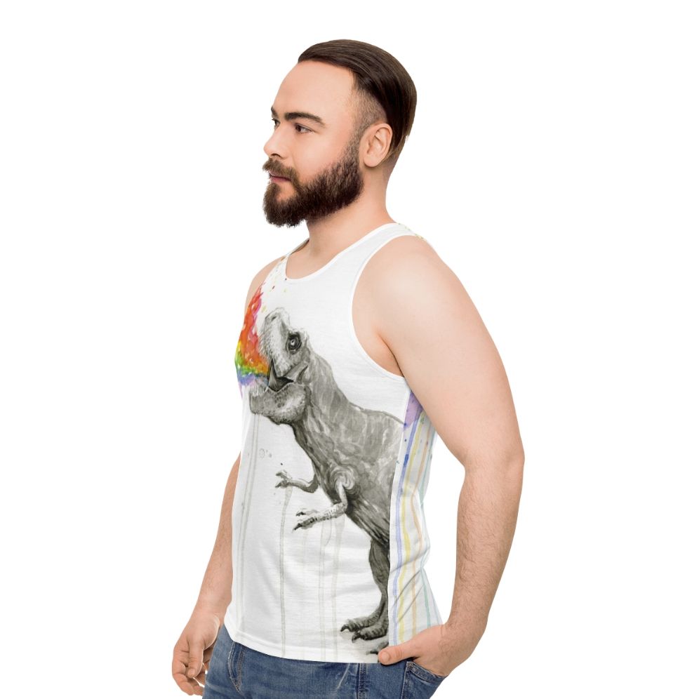 Dinosaur rainbow watercolor unisex tank top - men side