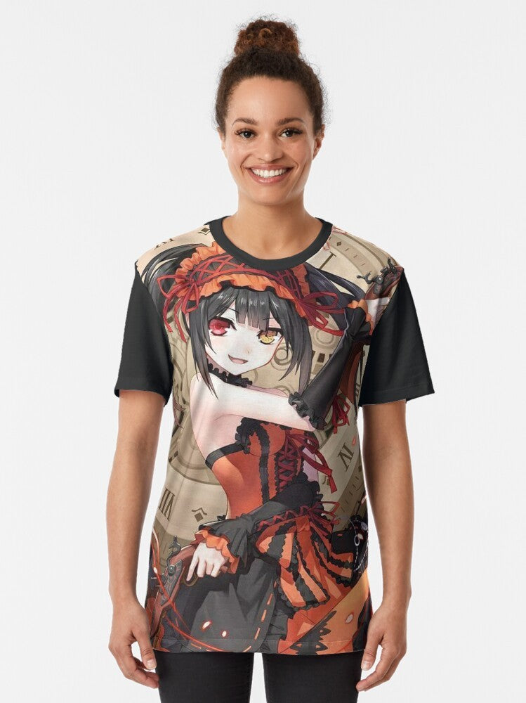 Tokisaki Kurumi, the captivating anime character from Date a Live, featured on a high-quality graphic t-shirt. - Women