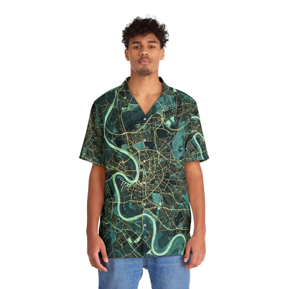 Dusseldorf City Map of Germany Summer Hawaiian Shirt - People Front